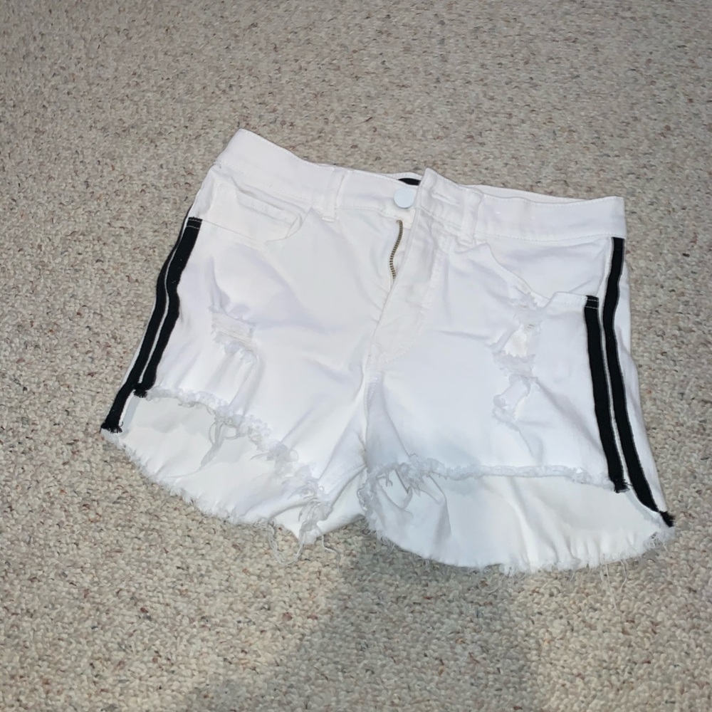 white and black stripped jean shorts